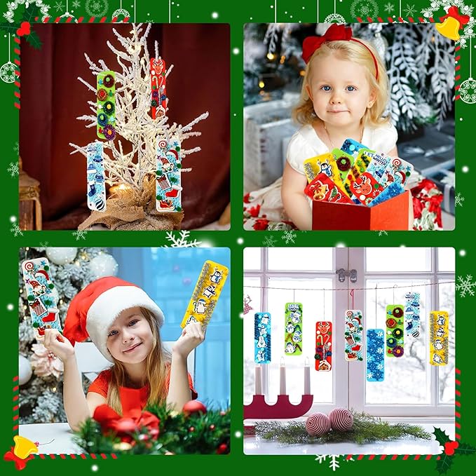 JULBEAR 36 Sets Christmas Crafts Kits DIY Blank Foam Bookmarks Decorations Sets Leaf Foam Self-Adhesive Stickers Arts for Kids Winter Christmas Party Favors Classroom Activity Gift Exchange