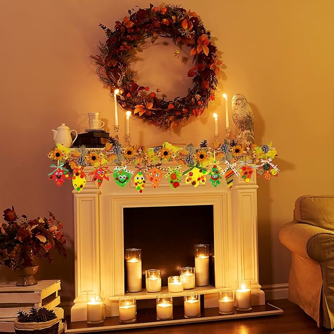 Winlyn 48 Sets Fall Craft Kits Fall Leaves Ornaments Decorations Art Sets Pom-Poms Googly Eyes Autumn Leaf Foam Stickers Arts and Crafts for Kids Thanksgiving Halloween Classroom Party Activities