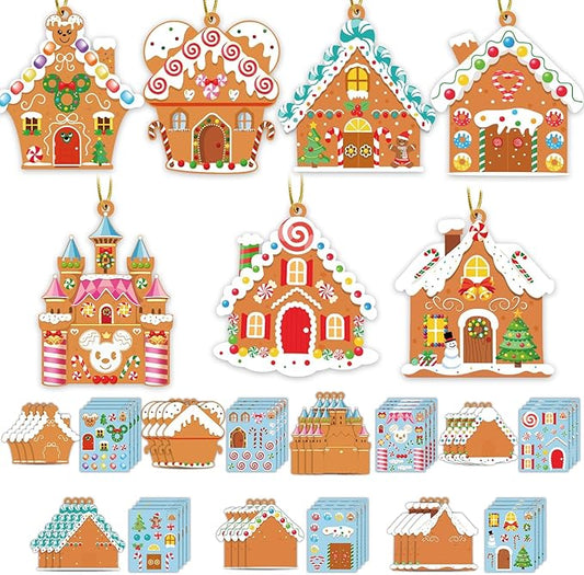 GuassLee Christmas Ornaments Art and Crafts for Kids - 28pcs DIY Christmas Gingerbread House Cutouts with Christmas Lollipop Candy Cane Stickers for Xmas Tree Home Party Favors Classroom Art Activity