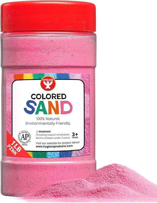 Hygloss Products Colored Play Sand - Assorted Colorful Craft Art Bucket O' Sand, Pink, 1 lb