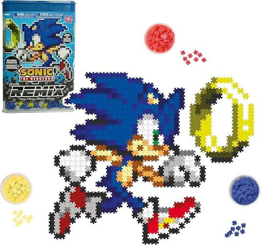 Jixelz Remix Sonic The Hedgehog Craft Kit - Sonic and Ring - No Heat or Glue Required - STEM Building Toys - Pixel Art for Bedroom or College Dorm Room Decor - 700+ Pieces - Ages 8 Years and Up