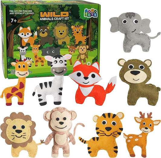 MOMOTOYS Kids Sewing Kit for Kids, Fun & Educational Wild Animals Sew Craft Set for Boys and Girls Ages 8-12, Complete Beginner Sewing Kit with Felt Plushie for Creative DIY Projects