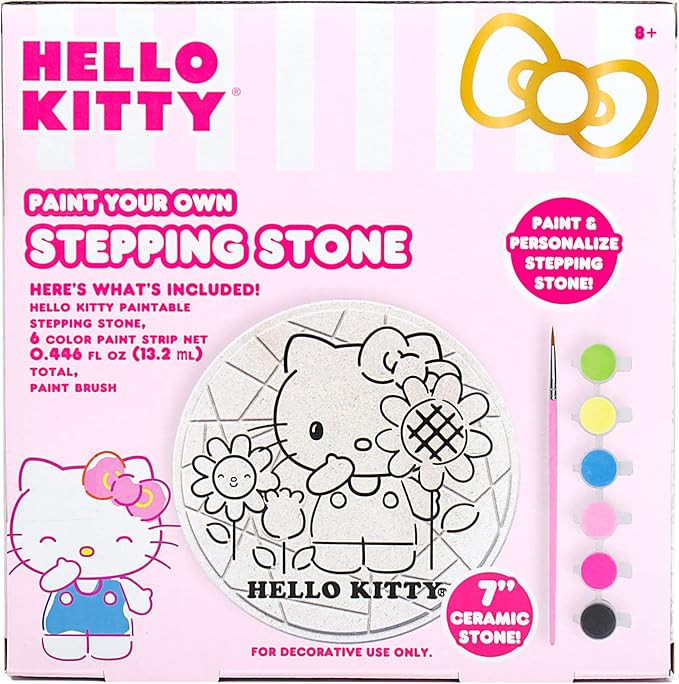 Sanrio Hello Kitty Paint Your Own Stepping Stone, Includes 7” 6 Paints & 1 Paintbrush, Cute Gifts for Kids Teens Girls Adults