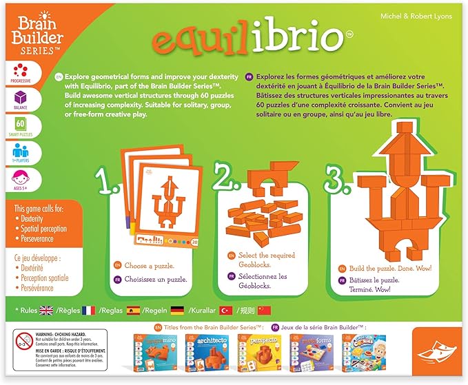 Foxmind Games: Equilibrio Spatial Logic and Dexterity Game, Build Gravity Defying Structures, 60 Smart Puzzles to Work Through, 6 Levels of Complexity, Develops STEM Skills, 1+ Players, For Ages 5+
