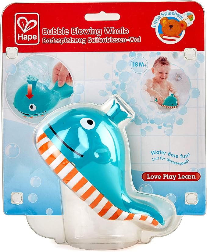 Hape Bubble Blowing Whale | Baby Squirt Toy for Bath Time Play, Blue