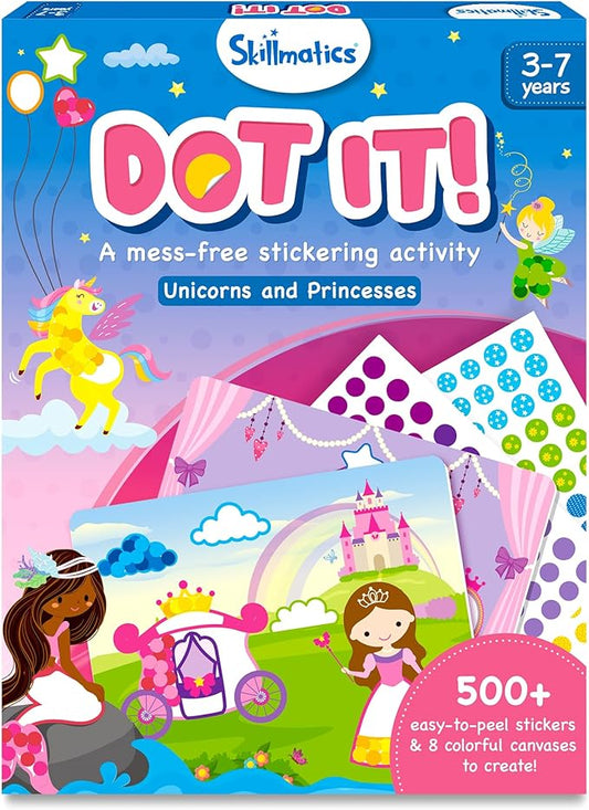 Skillmatics Art Activity - Dot It Unicorns & Princesses, No Mess Sticker Art for Kids, Craft Kits, DIY Activity, Valentine's Day Gifts for Boys & Girls Ages 3, 4, 5, 6, 7, Travel Toys