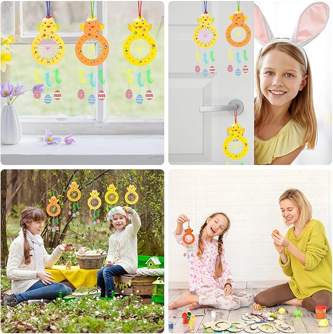 Fennoral 8 Pack Easter Craft for Kids Paint You Own Chick Dream Catcher Craft Kit for Girls Boys DIY Coloring Craft for Easter Art Activity Project Easter Gifts