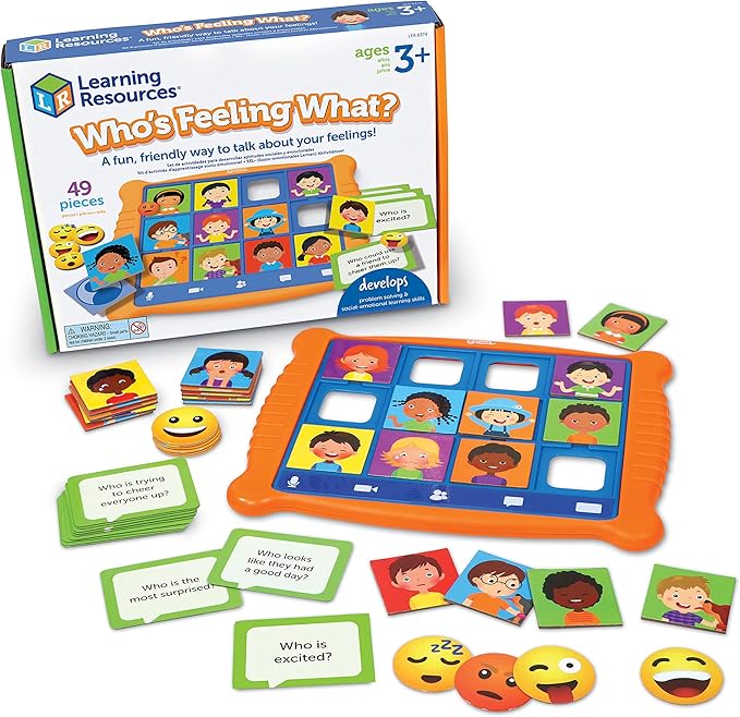 Learning Resources Who's Feeling What?,Social Emotional Learning Games, Communication Games for Kids, Emotion Toys, Feeling Toys for Kids, 49 Pieces, Age 3+