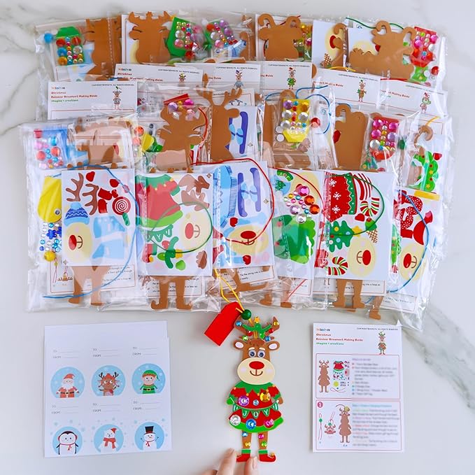 Winlyn 24 Sets Christmas Craft Kits Winter Crafts DIY Xmas Reindeer Ornaments Decorations Festive Foam Stickers Christmas Arts and Crafts for Kids Holiday Party Favors Home Classroom Art Activities