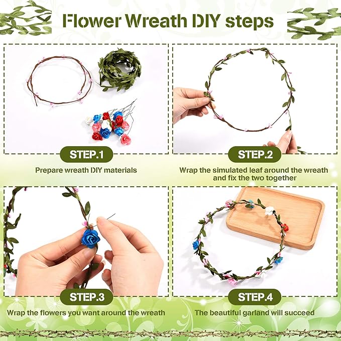 WILLBOND 146 Pcs Flower Crowns Making Kit Flower Crowns Garland Make Your Own Flower Crown Wreath Headbands and Bracelets Craft Kit Handmade Arts and Crafts DIY Floral Crown Garland for Girls Kids