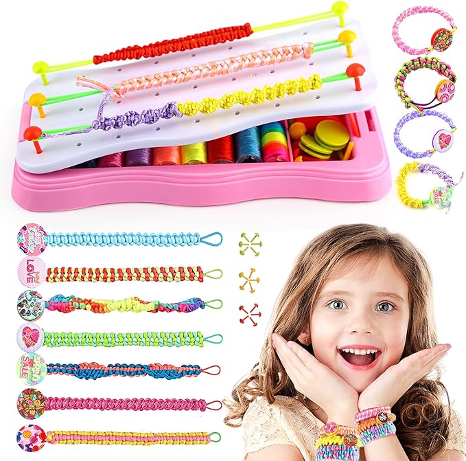 Daisiki Friendship Bracelet Kit & Bracelet Making Kit for Girls Gifts, Arts and Crafts for Kids Ages 8-12 Birthday Gift, Popular String Maker Toys, Ideal for Travel Pink Set