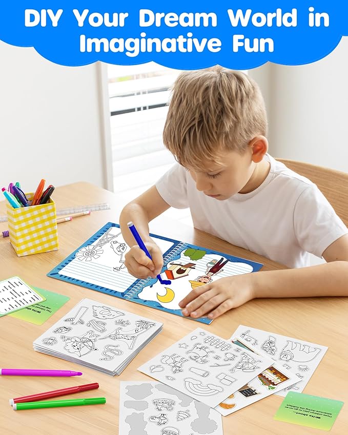 D-FantiX My Storybook Art Kit, Creative Activity for Boys Girls, Hardcover Comic Book Making kit with Stickers, DIY Craft Art Drawing Gifts for Kids