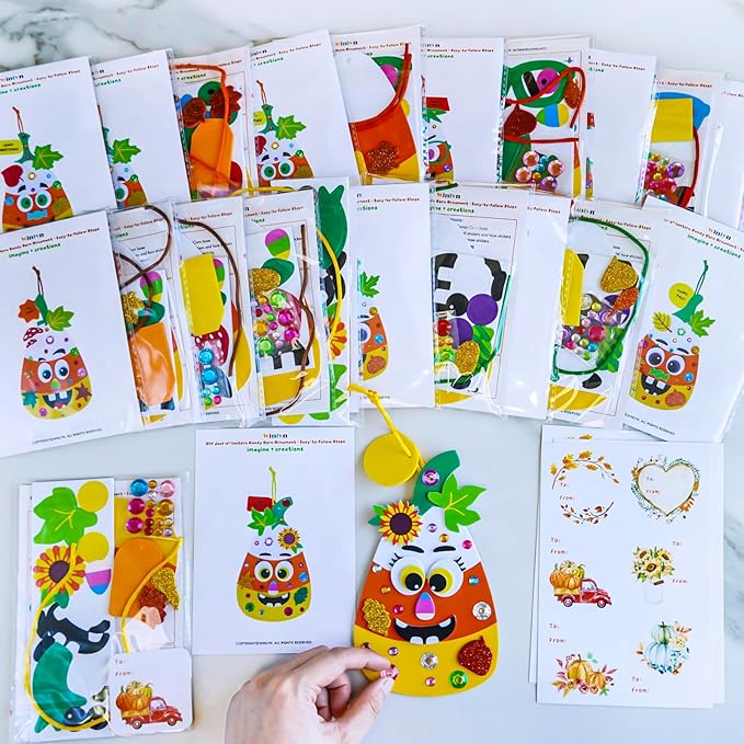 Winlyn 24 Sets Halloween Craft Kits for Kids Goofy Candy Corn Foam Individual Craft Kits Fall Arts and Crafts Autumn Foam Stickers for Kids Thanksgiving Halloween Home Classroom Activities Party Favor