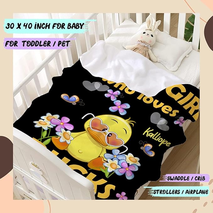 Custom Name Just a Girl loves Duck Adult duck Blanket Kids Funny Blanket Suitable for Bedroom bed sofa Crib Couch Chair outdoor All Season Items That Yellow Duck Lovers Will Love 60"x50"for Teens