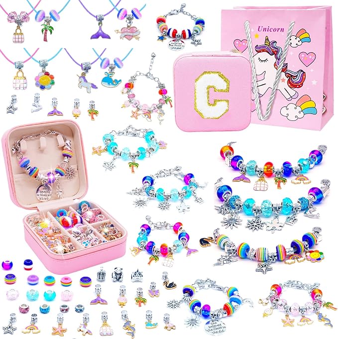 SUREHOME Charm Bracelet Making Kit, Art and Crafts for Girls 8-12 Girls Toys Age 6-8 Kids Jewelry Making Kit with Box Personalized Christmas Gifts for 5 7 8 9 10 11 12 Years Old Birthday Trendy Stuff