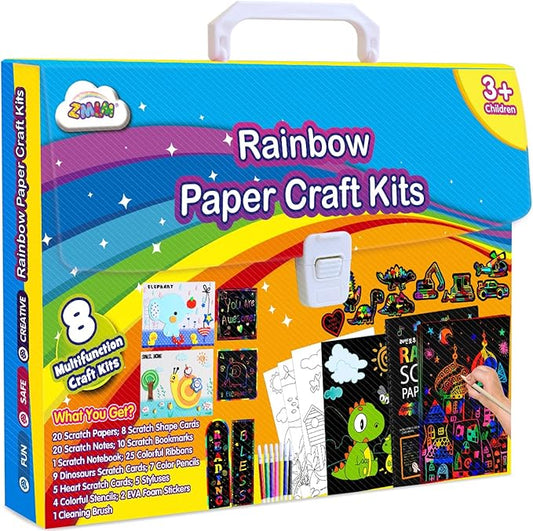 ZMLM Easter Art Craft Gift for Kids Age 3-12: Rainbow Scratch Magic Paper Combo DIY Coloring Drawing Art Set - Party Craft Kit Supply Toddler Preschool Activity Toy Kid Valentine's Day Birthday Gift