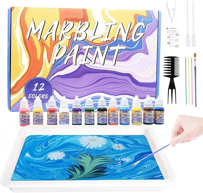 Ysguyyz 12 Colors Water Marbling Paint Kit for Kids Ages 6 7 8 9 10 11 12 | Fun Arts and Crafts Set for Boys & Girls for Creative Play