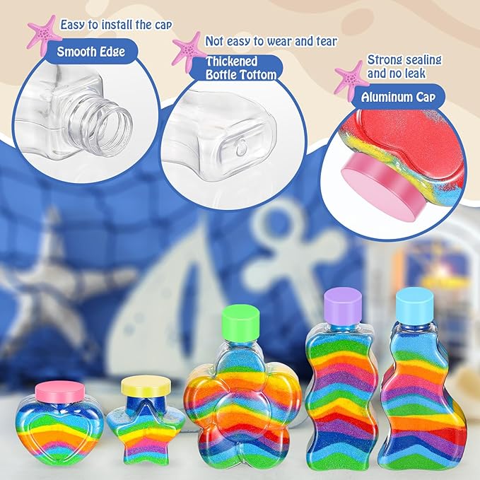 Tanlade 50 Pcs Sand Art Bottles Plastic Sand Art Containers with 10 Funnels Sand Art Bottles Kits for Kids Craft Collection Bottles for Craft DIY Art Activity Party Group, Sand Not Included (Colorful)