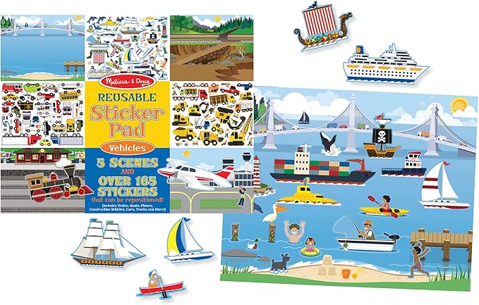Melissa & Doug Reusable Sticker Pads Set: Prehistoric, Habitats, and Vehicles