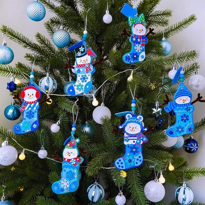 Winlyn 24 Sets Christmas Craft Kits Winter Crafts DIY Snowman Stocking Ornaments Decorations Snowman Snowflakes Foam Stickers Arts and Crafts for Kids Classroom Art Activities Holiday Party Favors