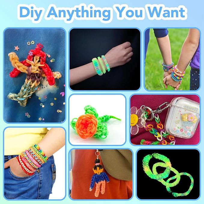 Needbrock 18500+ Bracelet Making Kit Rubber Band, 26 Colors Rubber Band Bracelet Kit Includes 800 Pcs Glow-in-The-Dark Rubber Bands, Bracelet Making Kit Valentines Gift for Kids Age 8 Above(Blue)