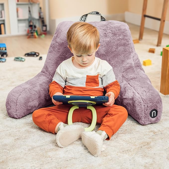 Nestl Fur Reading Pillow, Stylish Back Pillow for Bed Sitting Up, Faux Fur Bed Chair Pillow with Arms, Reading Pillows for Sitting in Bed Adult & Kids, Back Support Pillow for Bed Rest - Dusty Purple