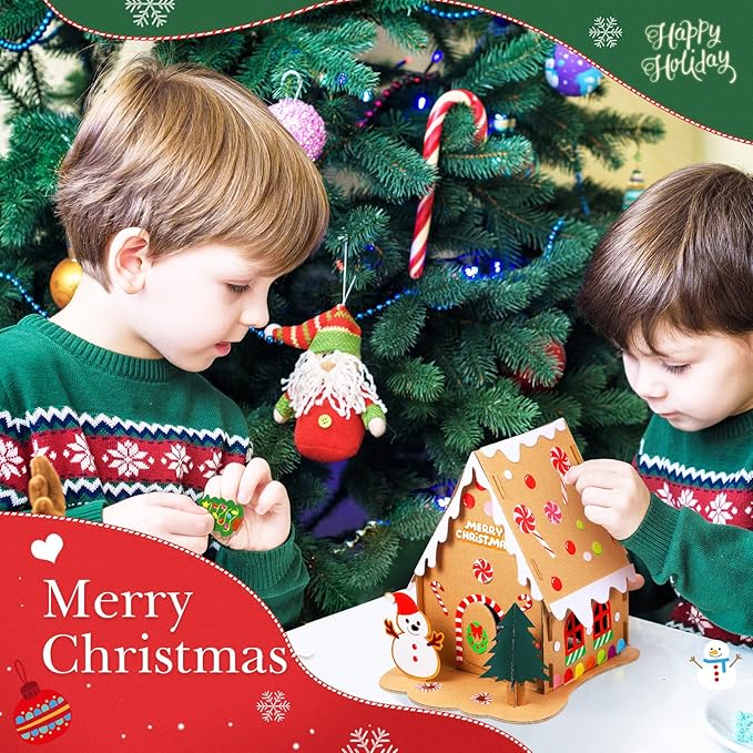 Sumind 3 Sets Christmas Gingerbread House Kit Small Xmas DIY Craft Kit Mini Christmas Cardboard Make-a-Gingerbread House Craft for Christmas Party Craft Holiday Supplies Decor(Lovely Style)