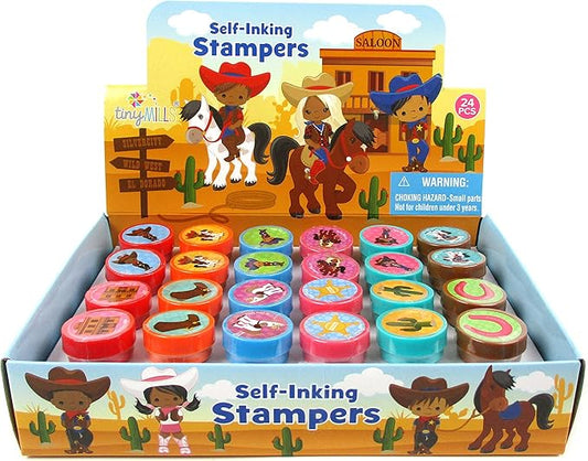 TINYMILLS 24 Pcs Western Black Cowboy Cowgirl Stampers for Kids Birthday Party Goody Bag Filler Pinata Filler