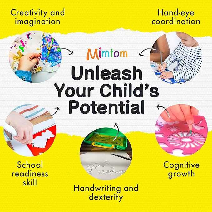 Drawing Stencil Kit for Kids, 60 PC Art Set with 370+ Shapes, Sketch Pad, and Colored Pencils for DIY Arts and Crafts for Boys and Girls, Draw with Letter, Animal and Car Stencils, Green