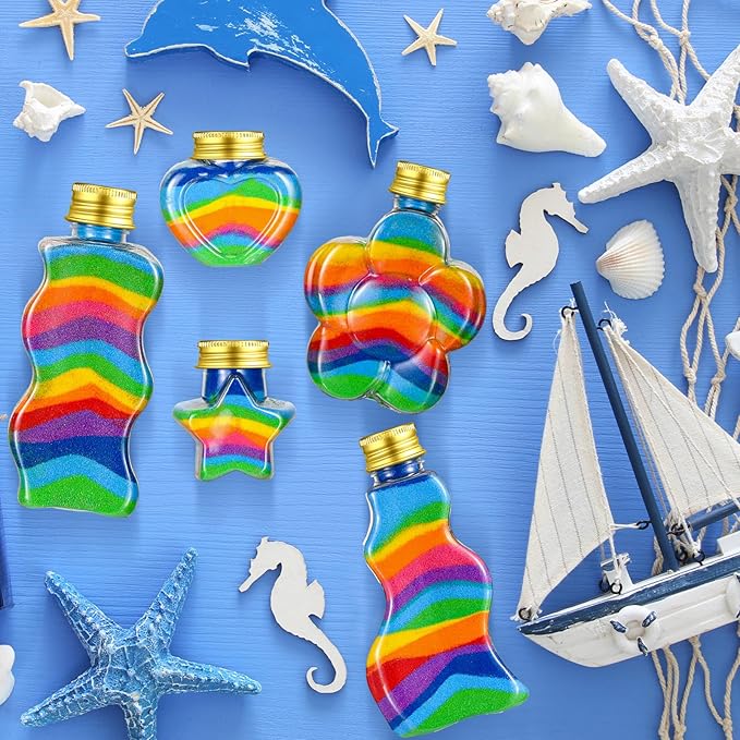 Tanlade 50 Pcs Sand Art Bottles Plastic Sand Art Containers with 10 Funnels Sand Art Bottles Kits for Kids Craft Collection Bottles for Craft DIY Art Activity Party Group, Sand Not Included (Gold)