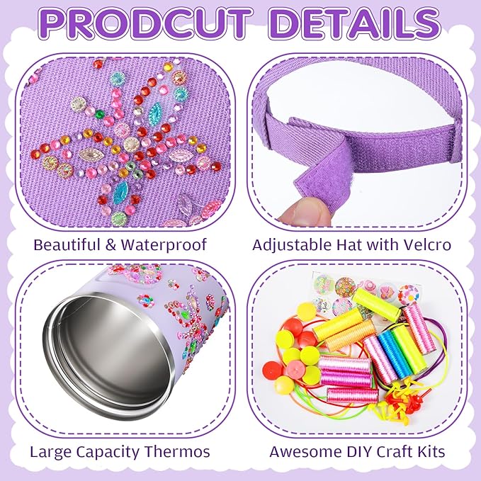 Decorate Your Own Water Bottle and Baseball Cap Bracelet Making Kit Set DIY Arts and Crafts Gifts for Girls Butterfly Gems Crafts Stickers for Girls Christmas Birthday Gifts(Purple)