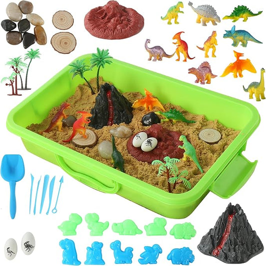 sikmcle Dinosaur Sensory Bin Toy for Kids Dinosaur Toys and Play Sand Kit for Boy Sensory Bin Filler and Toddler Activities for Boys and Girls Ages 3-6+