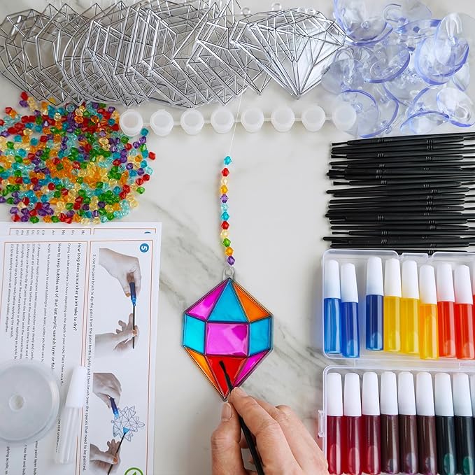 Winlyn 27 Sets Jewel Suncatchers Ornaments Decorations DIY Window Paint Art Stickers Craft Kits Jewel Sun Catchers for Kids Classroom Pirate-themed Birthday Party Activities Art Project