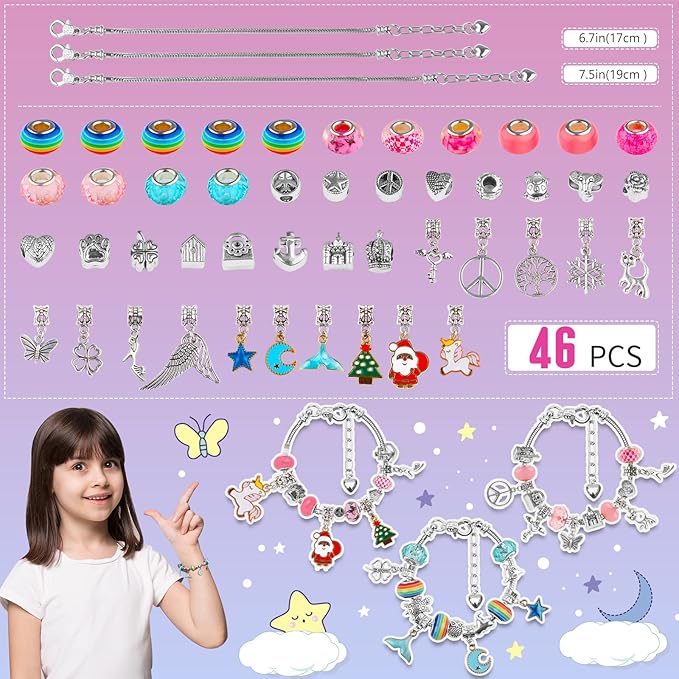 Girls Charm Bracelet Making Kit, Unicorn Toy Gifts for Ages 6 7 8 9 10+ Girls DIY Jewelry Making Kit for 8-12, Perfect Craft Kits Educational Toys - Finger Fine Motor Training and Inspires Creativity