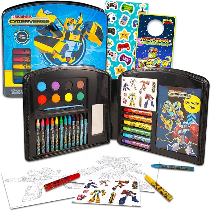 Transformers Art Set for Kids - 50 Pc Transformers Art Kit Bundle with Transformers Coloring Utensils, Paint, Art Pad, Stickers, More | Transformers Painting Kit for Boys