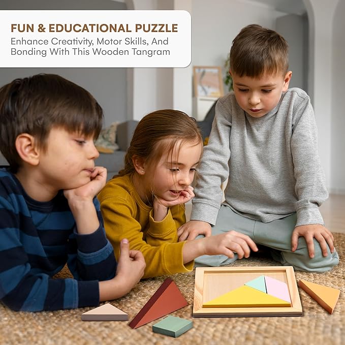 Childlike Behavior 6 inches Puzzle Board - Tangram Wooden Puzzle - Brain Teaser Puzzles Block for Kids & Adult - Wood Block Puzzle - Logic Puzzle - Educational Sensory Toys for all ages