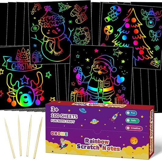 OHOME Easter Basket Stuffers for Kids Toddler - 100 PCS Scratch Art Paper,Easter Gifts for Boys Girls | Easter Games Crafts Party Favors Supplies for Adults,Arts Toys for Ages 3-12 Year Old Birthday