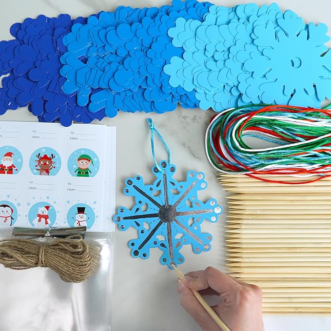 Winlyn 56 Sets 8 Styles Magic Color Scratch Blue Snowflake Ornaments Decorations Scratch Art Christmas Craft Kits Winter Crafts for Kids Holiday Seasonal Home Classroom Activities Party Favors