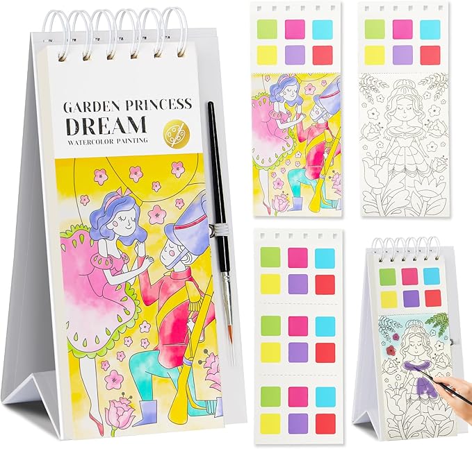 Watercolor Painting Book for Kids Ages 3-5, Water Painting Easel Book Comes with Brush,Toddler Painting Activities Ages 2-4, Art Craft Gift for Drawing (Princess)