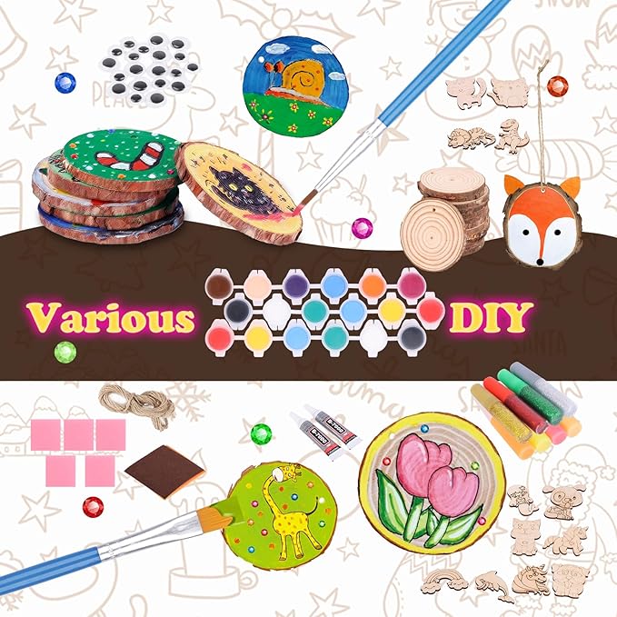 Wooden Painting Craft Supplies Kit for Kids, Arts and Crafts for Boys and Girls Ages 6-12, Creative Art Toys Birthday Christmas Gifts for 5 6 7 8 Year Old Girls Boys