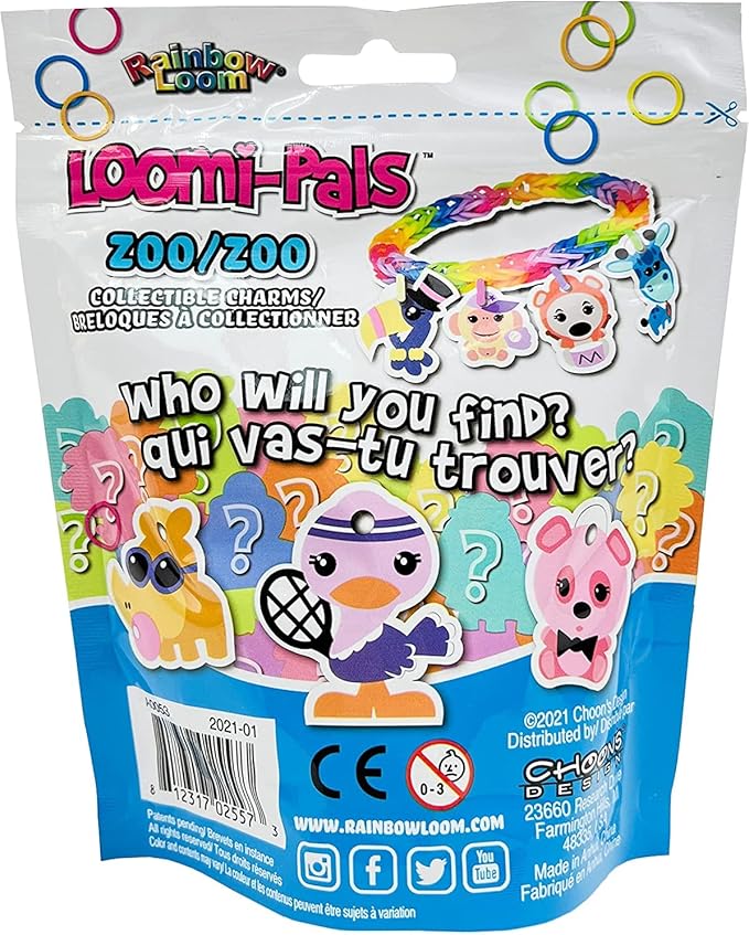 Rainbow Loom® Loomi-Pals Zoo Collectible, Features 30 Mystery Cute Zoo Themed Charms and 600 Colorful Rubber Bands All in a RESEALABLE Bag, Great Gifts for Boys and Girls 7+