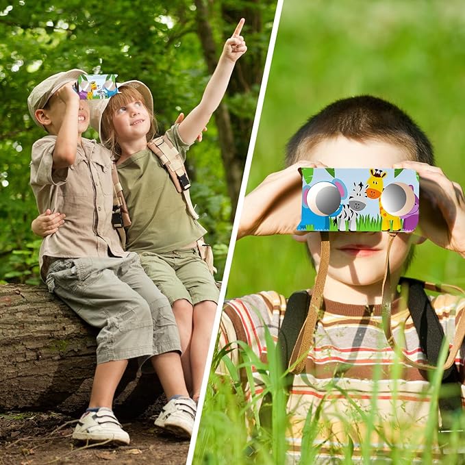 Shappy 50 Pieces Cardboard Folding Binoculars with Coloring Markers Paintable Make Your Own Paper Binocular 3X Magnification DIY Art Craft Toys for Boys Girls Birthday Party Supplies Class Activity