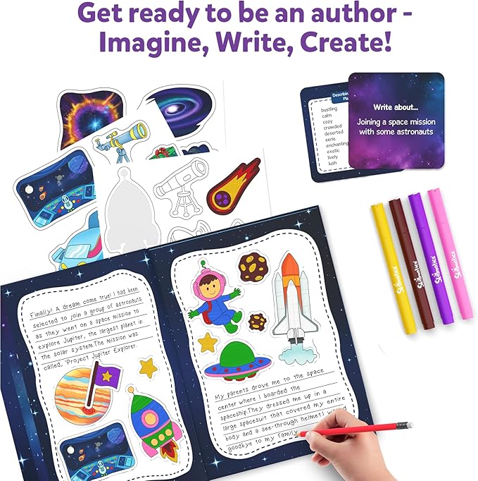 Skillmatics Storybook Art Kit - Space Explorers Art Kit for Kids, Write & Create Storybooks, Creative Activity for Boys & Girls, DIY Kit, 150+ Stickers, Gifts for Ages 5, 6, 7, 8, 9, 10