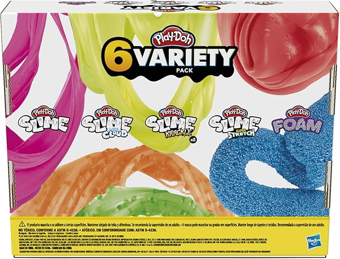 Play-Doh Slime Compound Variety 6-Pack with Play-Doh: Foam, Super Cloud, Krackle, Super Stretch, Preschool Toys for 3 Year Old Boys & Girls & Up