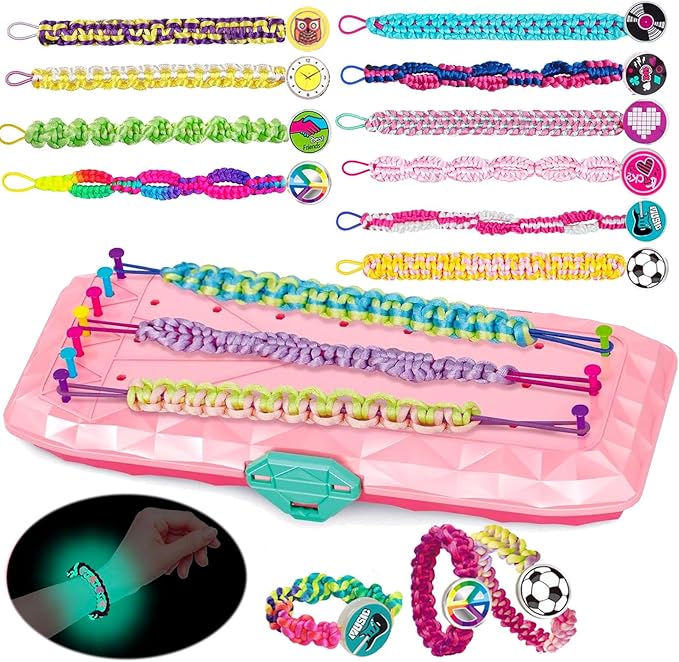 SINUJE Friendship Bracelet Making Kit for Girls - Glow in The Dark Crafts for Girls - Arts and Crafts for Kids Age 8-12 String Bracelets Maker Craft - Gifts for 7 9 10 11 Year Old Girl - Deep Pink