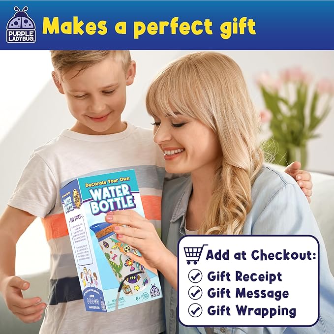 PURPLE LADYBUG Decorate Your Own Water Bottle for Boys - Crafts for Boys Ages 6-8, Birthday Gift for 5-10 Year Old Boy, Easter Gifts for Kids Boys, Valentines Day Gift