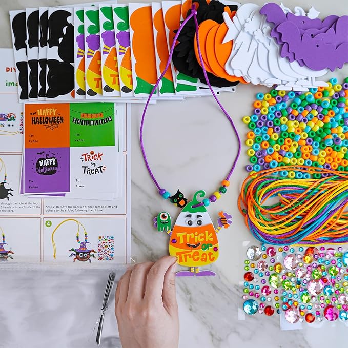 Winlyn 24 Sets Halloween Craft Kits DIY Halloween Art Sets Spider Bat Ghost Pumpkin Foam Halloween Stickers for Kids Fall Home Classroom Activities Trick-or-Treat Party Favors