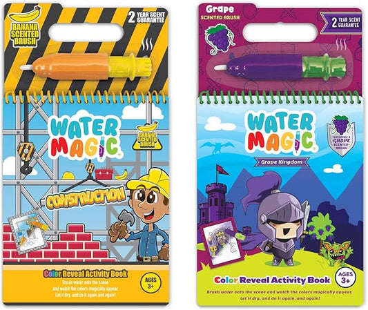 Water Magic - Patented Gourmet Scented Reusable Water Reveal Activity Books - No Mess, All Fun by Scentco (Grape Kingdom and Construction)