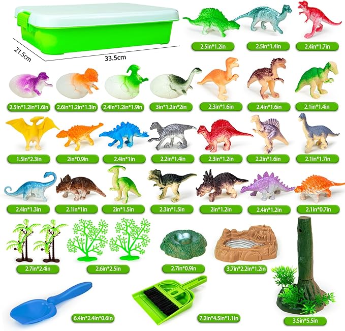 Hymaz Dinosaurs Sensory Bin , 47 pcs Dinosaurs Park Set Sensory Bins for Kids 2-4 5-7, Kids Play Sand for Sandbox Toys, Sandbox with lid, Kid Sensory Sand kit Birthday Gift for Toddler Age 3-8
