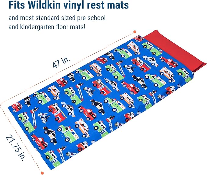 Wildkin Kids Nap Mat Cover for Boys & Girls, Sewn-in Flap Design Rest Mat Cover, Perfect for Preschool and Daycare, Fits Our Vinyl Nap Mat up to 1.5 Inches Including Basic Sleep Mat (Heroes)